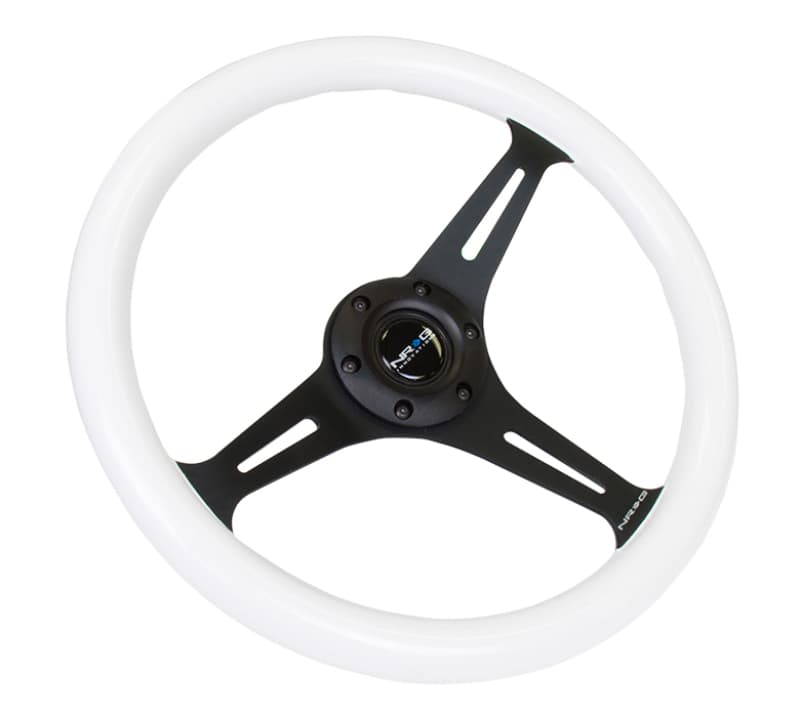 NRG Steering Wheel for Chevy C6 350mm Classic Wood Grain Glow Green Grip - Image 3
