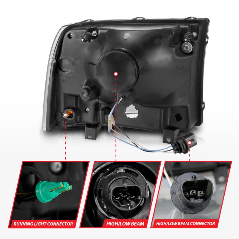 ANZO Crystal Headlight Set for Vehicle Clear Lens Black Housing 2pc - Image 5