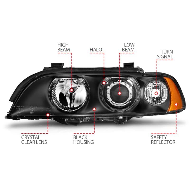 ANZO Projector Headlights for Non-XENON Models Pair Halo Clear Lens Black Hou... - Image 5