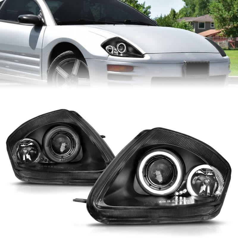 ANZO Projector Headlight Set for Chevy C6 Halo Clear Lens Black Housing Pair