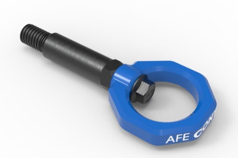 aFe Tow Hook for BMW CNC Machined 4130 Steel Blue Powder Coated - Image 2