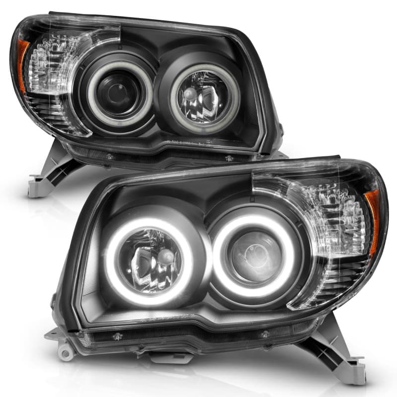 ANZO Projector Headlight Set for Chevy C6 Halo Clear Lens Black Housing Pair - Image 3