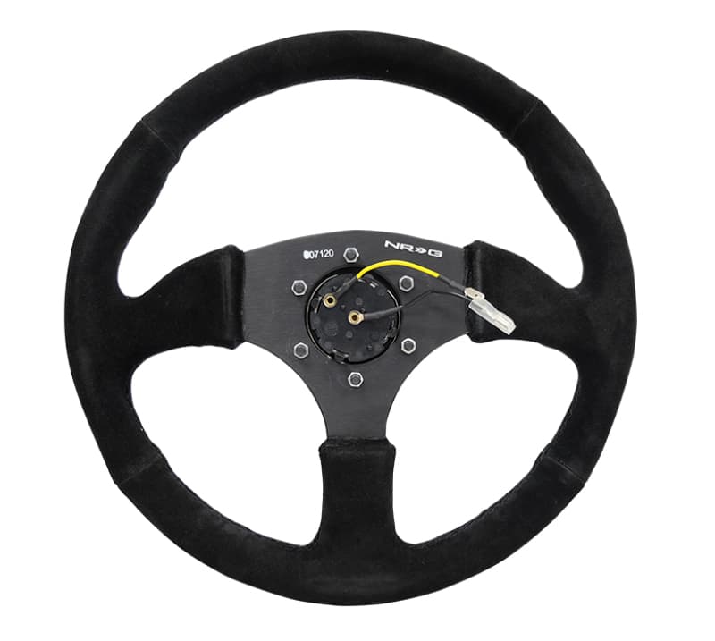 NRG Reinforced Steering Wheel 350mm 2.5in Deep Black Suede Grip - Image 4