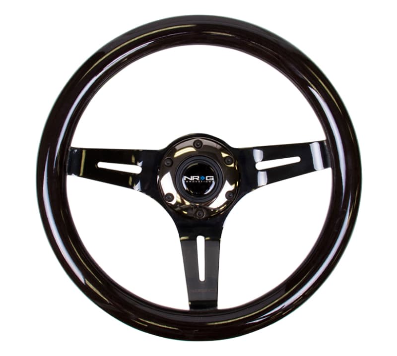 NRG Steering Wheel Classic Wood Grain 310mm Black w/ Black Chrome 3-Spoke - Image 3