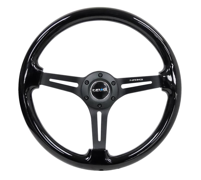NRG Reinforced Steering Wheel 350mm 3in Deep Black Wood Black Matte Spoke