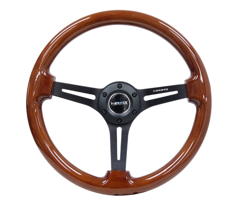 NRG Reinforced Steering Wheel 350mm 3in Deep Brown Wood Black Matte Spoke
