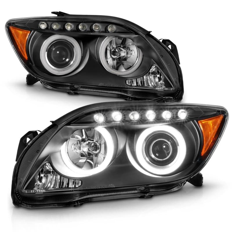 ANZO Projector Headlight Set for Chevy C6 Halo Clear Lens Black Housing Pair - Image 3