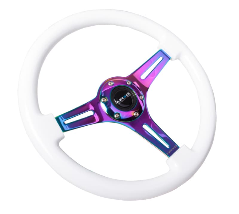NRG Steering Wheel Classic Wood Grain 350mm White Grip Neochrome 3-Spoke - Image 2