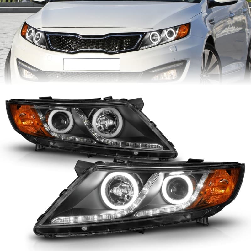 ANZO Projector Headlights for Chevy C6 Pair Clear Lens Black Housing Halo