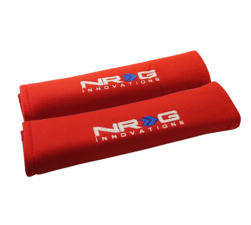 NRG Seat Belt Pads 2.7in x 11in Red Short 2pc