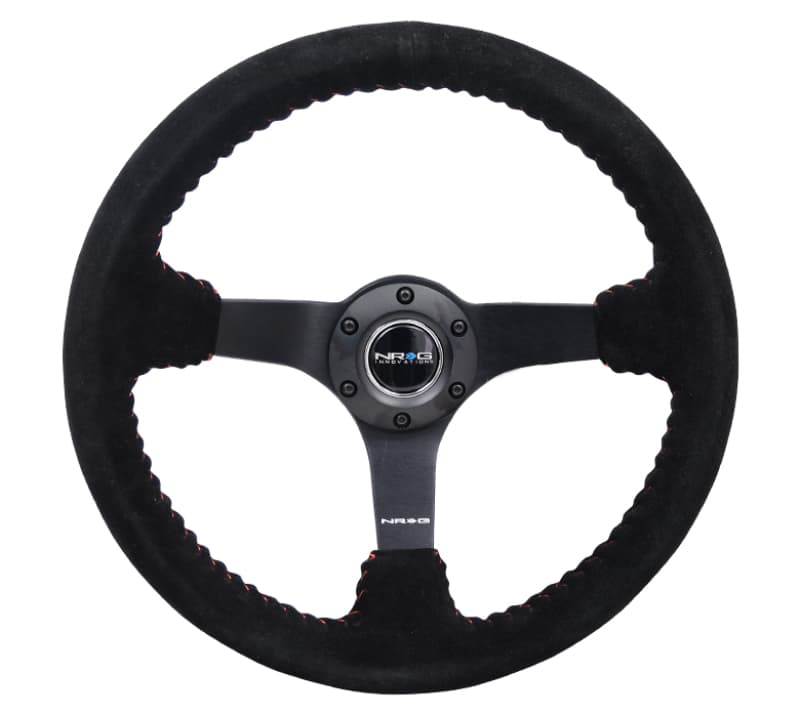 NRG Reinforced Steering Wheel 350mm 3in Deep Black Suede Red Stitch