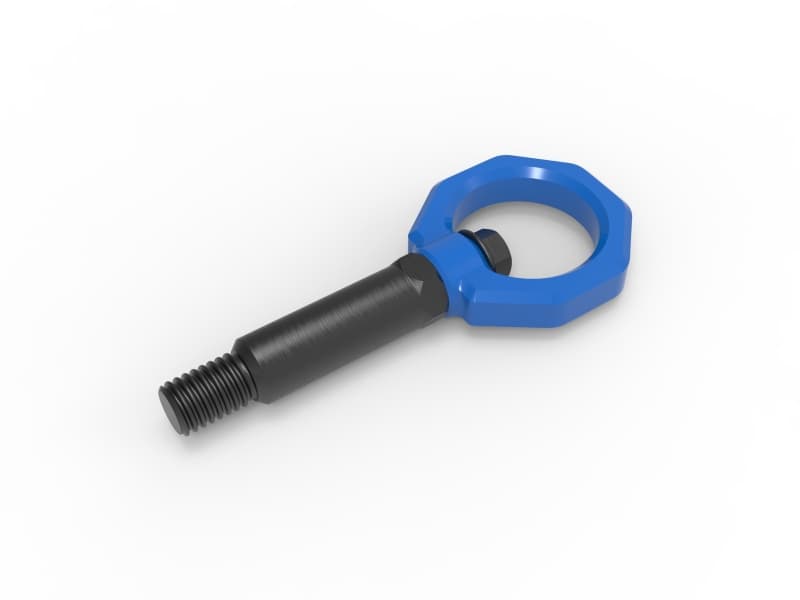aFe Tow Hook for BMW CNC Machined 4130 Steel Blue Powder Coated - Image 3