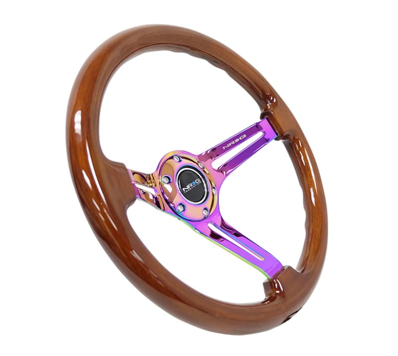 NRG Reinforced Steering Wheel 350mm Brown Wood Black Matte Spoke Neochrome Ce... - Image 2