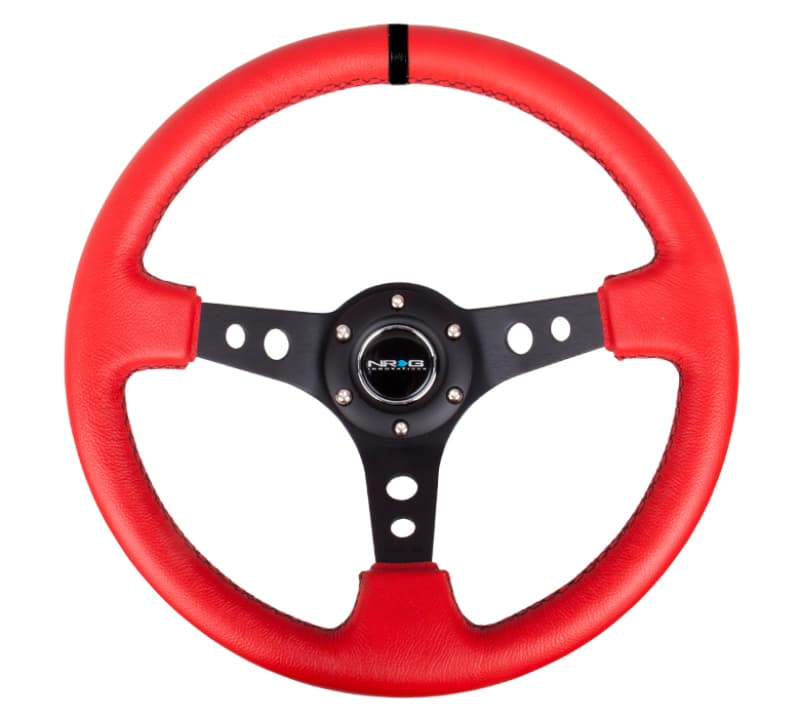 NRG Reinforced Steering Wheel 350mm 3in Deep Red Suede Black Cutout Spokes