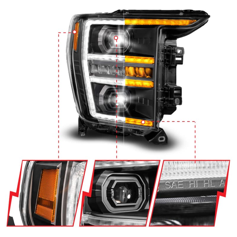 ANZO Projector LED Headlight Set for Chevy C6 Clear Lens Black Housing Pair - Image 5