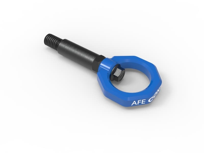 aFe Tow Hook for BMW CNC Machined 4130 Steel Blue Powder Coated