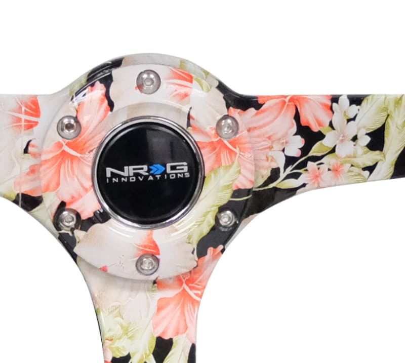 NRG Reinforced Steering Wheel 350mm 3in Deep Black Suede Floral Dipped - Image 4