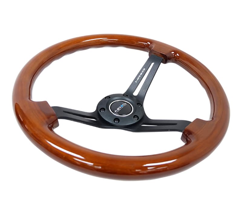 NRG Reinforced Steering Wheel 350mm 3in Deep Brown Wood Black Matte Spoke - Image 3