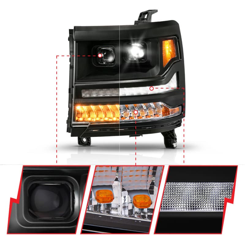 ANZO LED Projector Headlights for 16-18 Chevy Silverado 1500 HID Models Black... - Image 3