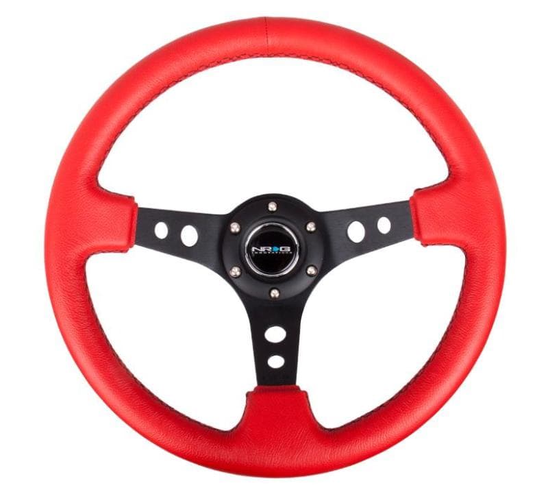 NRG Reinforced Steering Wheel 350mm 3in Deep Red Leather Black Spokes