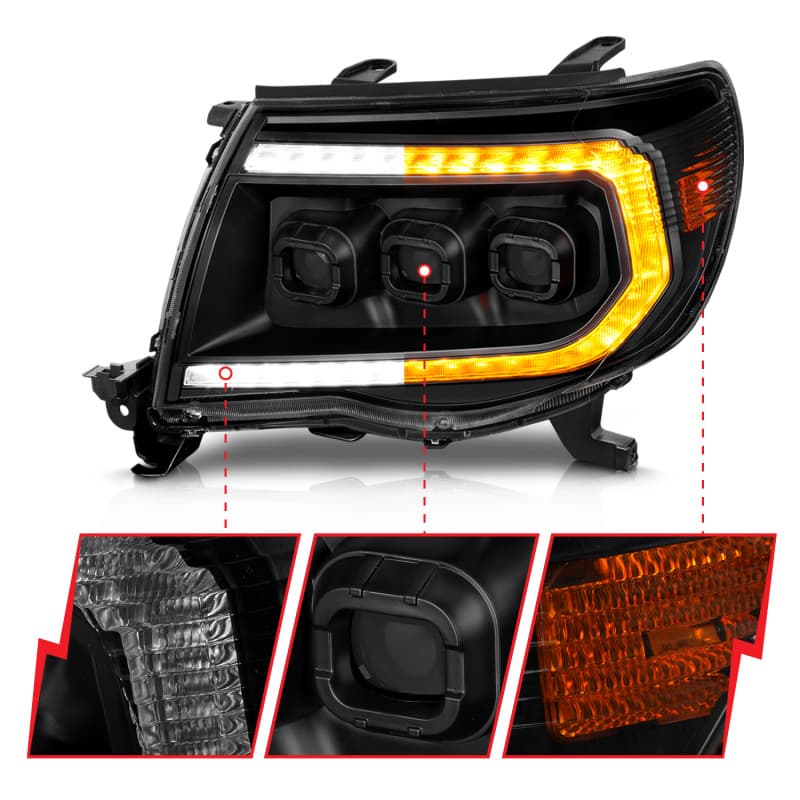 ANZO LED Projector Headlights for 05-11 Toyota Tacoma Full LED White DRL Blac... - Image 3
