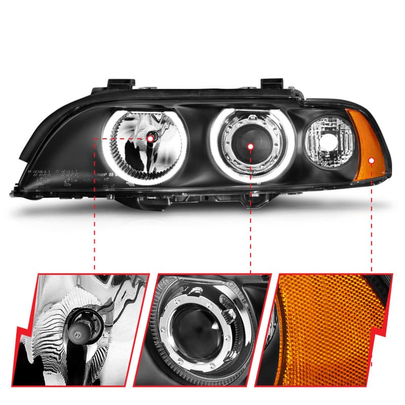 ANZO Projector Headlights for Non-XENON Models Pair Halo Clear Lens Black Hou... - Image 4