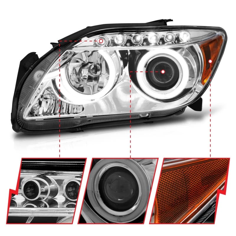 ANZO Projector Headlight Set for Chevy C6 with Halo Clear Lens Chrome Housing - Image 4