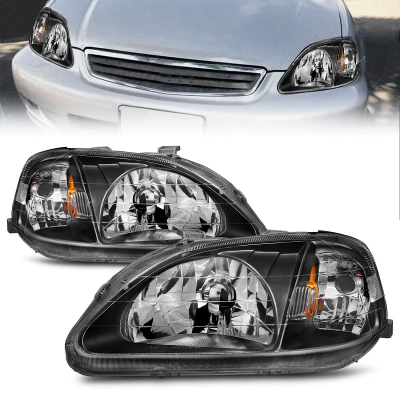 ANZO Crystal Headlights Pair Clear Lens Black Housing