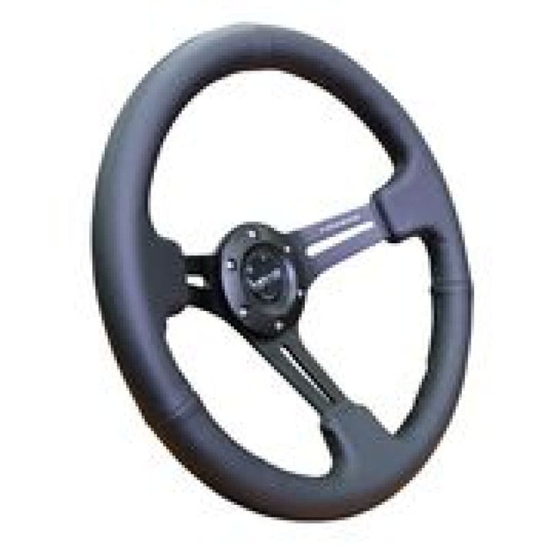 NRG Reinforced Steering Wheel 350mm 3in Deep Black Leather Black Stitching