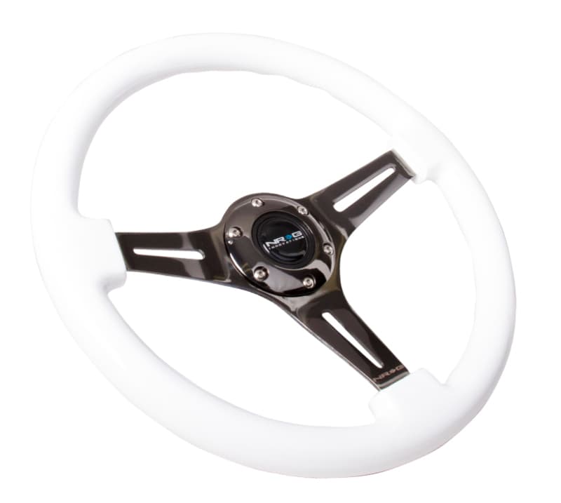 NRG Steering Wheel Classic Wood Grain 350mm White Grip Black 3-Spoke - Image 2