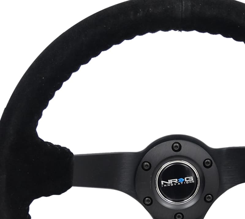 NRG Reinforced Steering Wheel 350mm 3in Deep Black Suede Black Stitch - Image 3