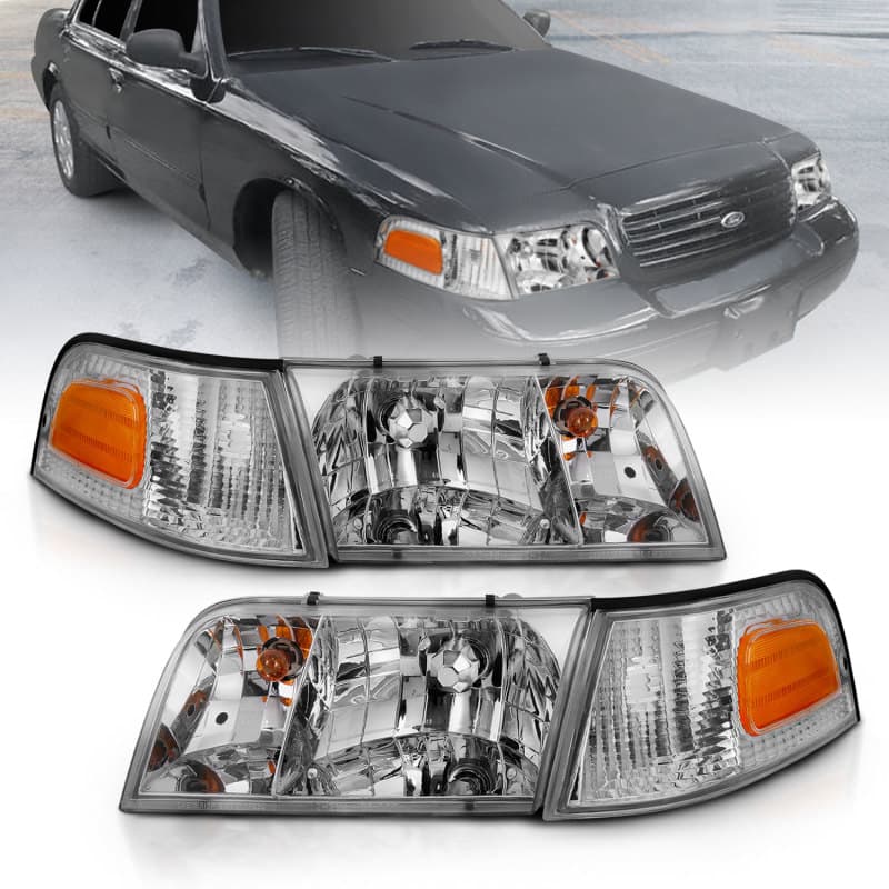ANZO Crystal Headlights Set for Chevy C6 Clear Lens Black Housing Pair