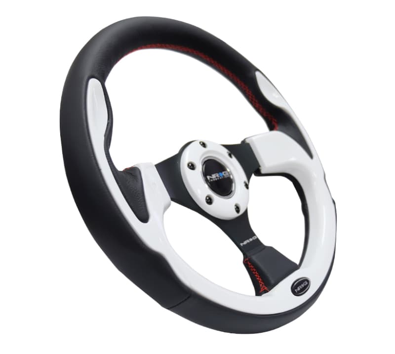 NRG Reinforced Steering Wheel 320mm Black White Trim 4mm 3-Spoke - Image 2