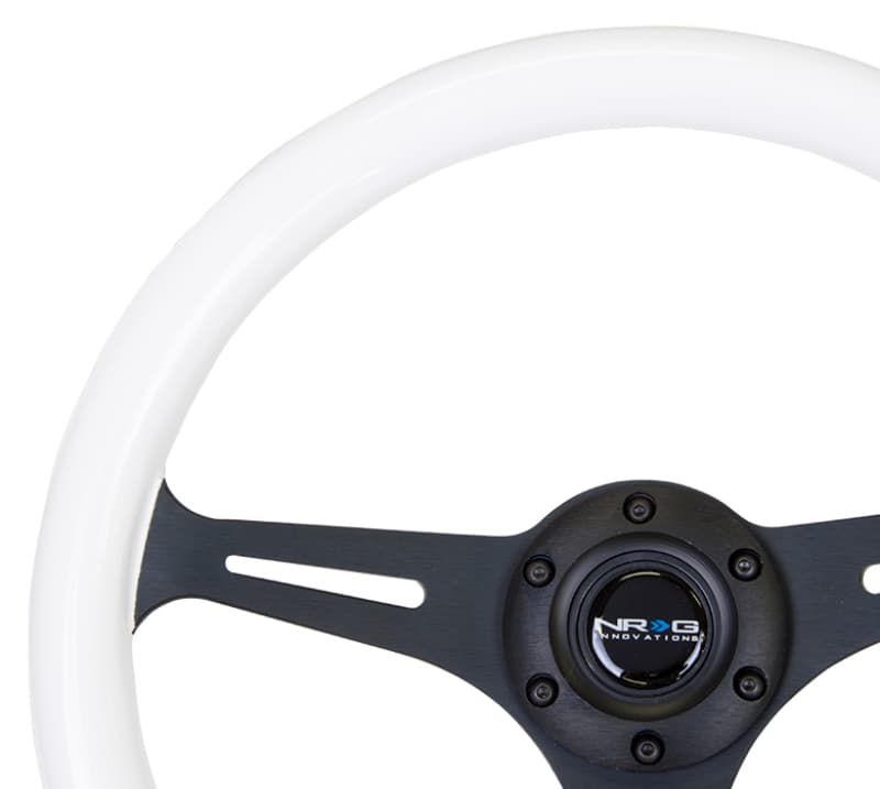 NRG Steering Wheel for Chevy C6 350mm Classic Wood Grain Glow Green Grip - Image 2