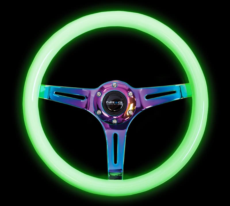NRG Steering Wheel for Universal 350mm Classic Wood Grain Glow Green Grip Neo... - Image 4