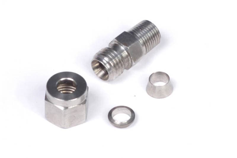 Haltech 1/4in Stainless Compression 1/8in NPT Thread Fitting Kit with Nut & F...