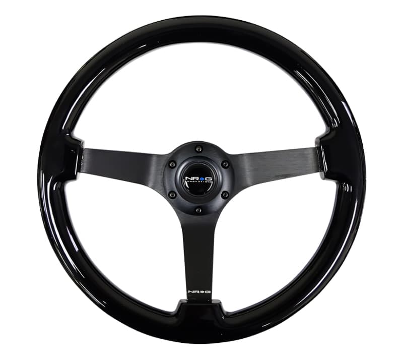 NRG Reinforced Steering Wheel 350mm 3in Deep Black w/ Black Chrome 3-Spoke