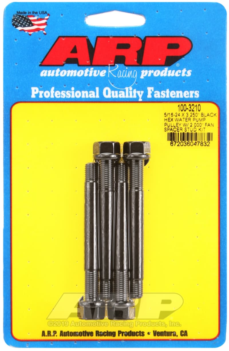 ARP 5/16-24 x 3.250 Black Hex Water Pump Pulley Stud Kit with 2.000in Fan Spacer - Image 2