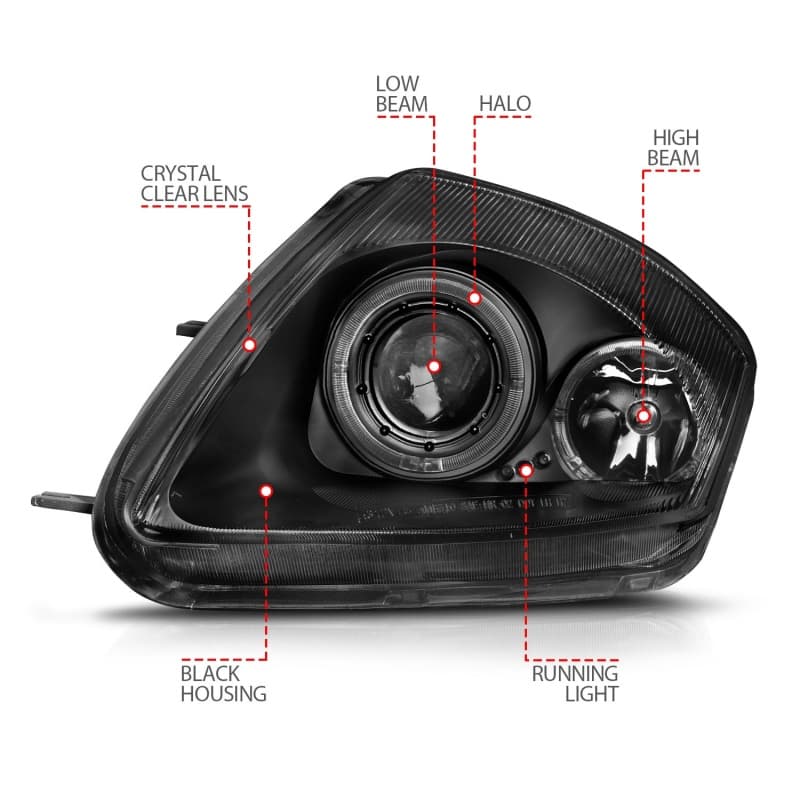 ANZO Projector Headlight Set for Chevy C6 Halo Clear Lens Black Housing Pair - Image 5