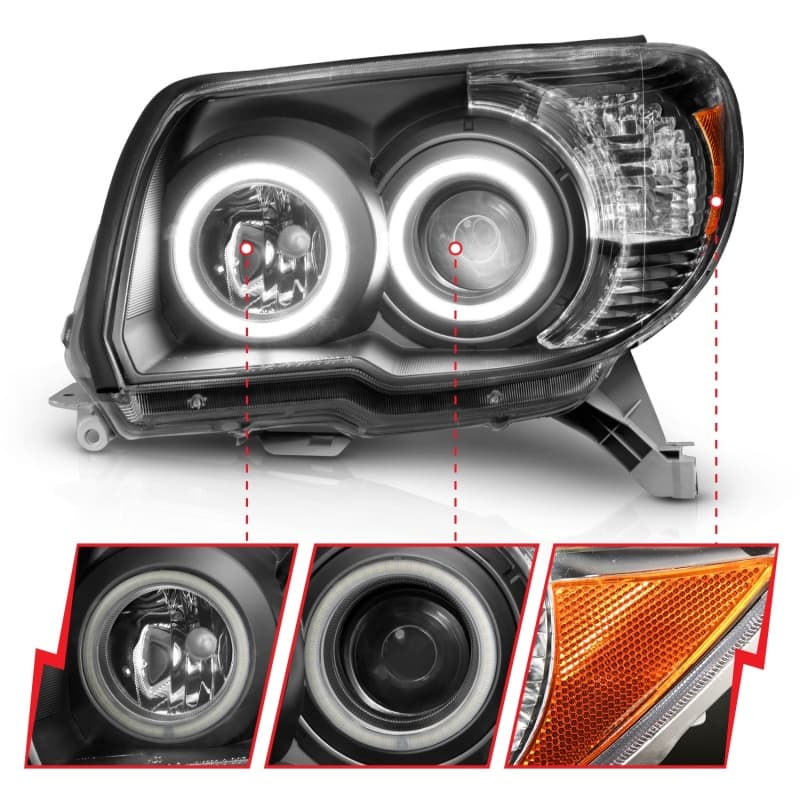 ANZO Projector Headlight Set for Chevy C6 Halo Clear Lens Black Housing Pair - Image 4