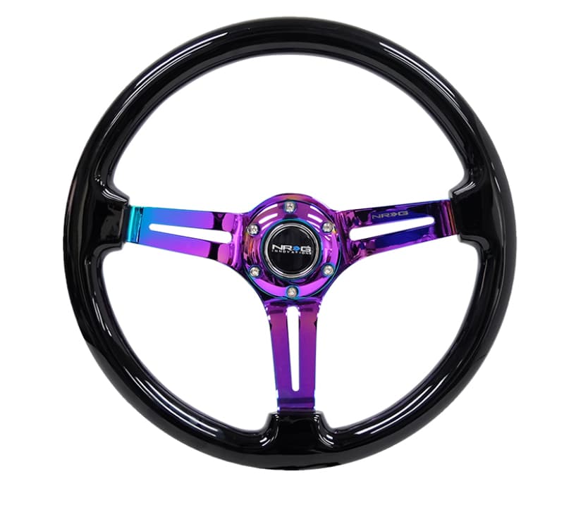 NRG Reinforced Steering Wheel 350mm 3in Deep Black Wood Matte Spoke Neochrome...