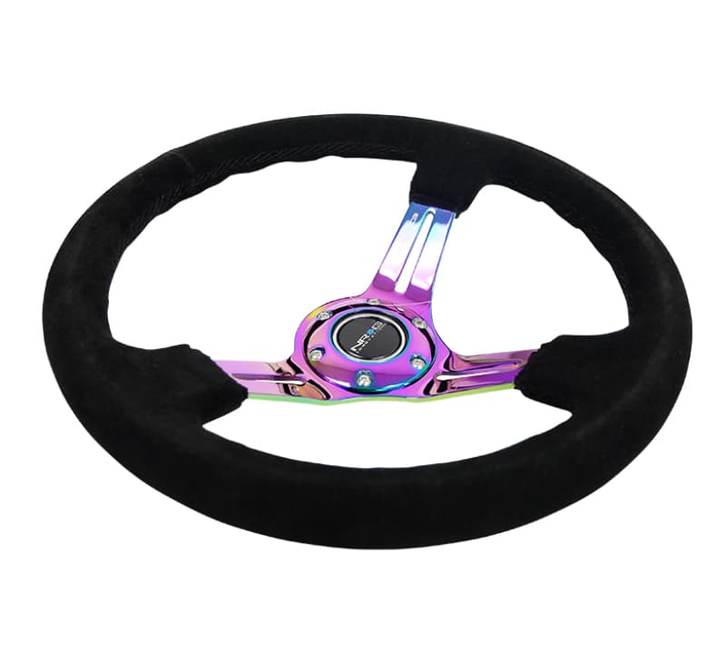 NRG Reinforced Steering Wheel 350mm 3in Deep Black Suede Black Stitch - Image 3