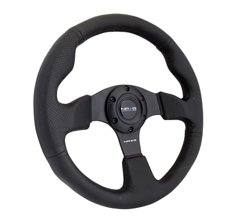 NRG Reinforced Steering Wheel 320mm Black Leather w/ Black Stitching - Image 2