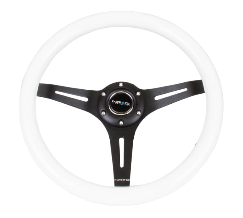 NRG Steering Wheel Classic Wood Grain 350mm White Grip Black 3-Spoke