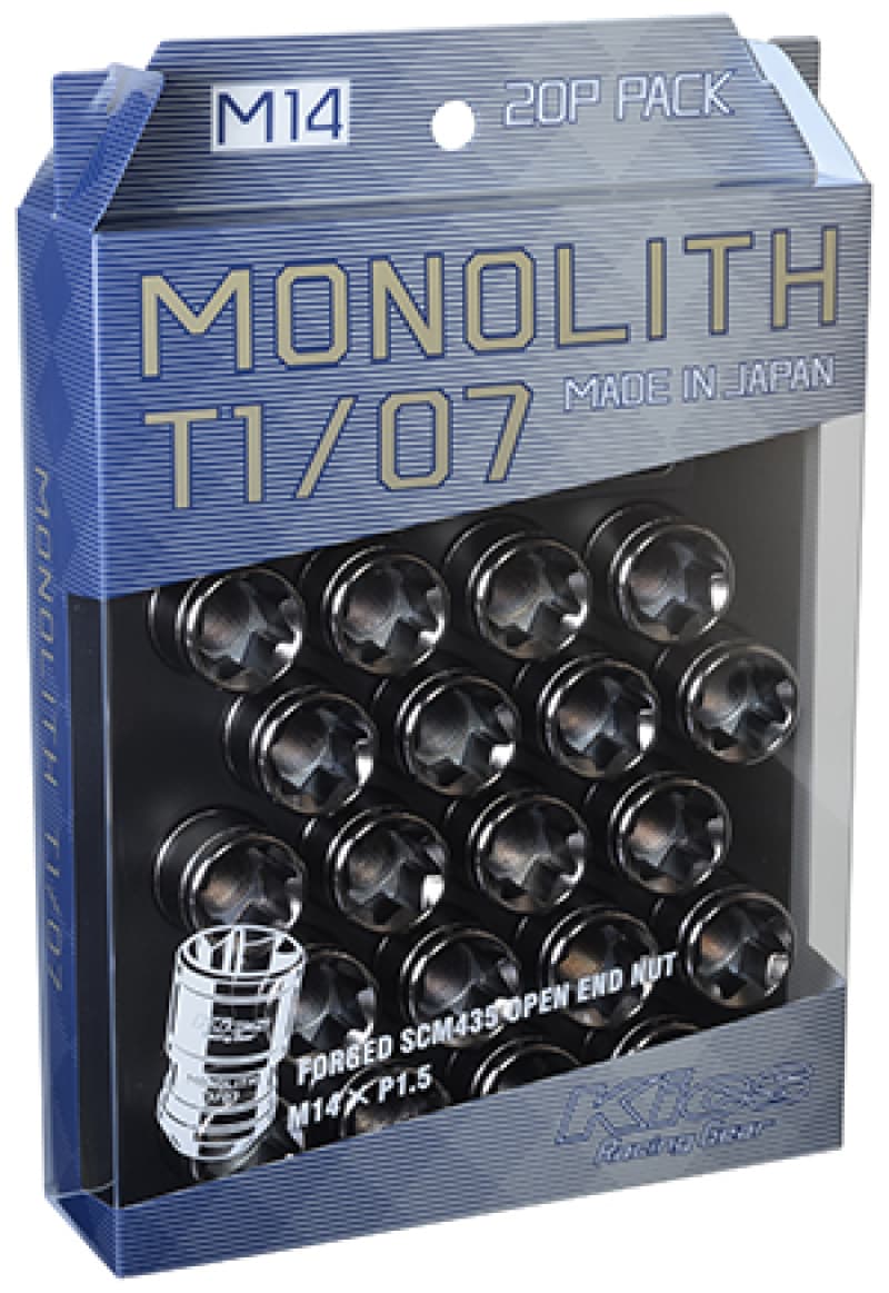 Project Kics Monolith T1/07 Lug Nuts 14x1.5 Thread Pitch 20 Pcs Glorious Black