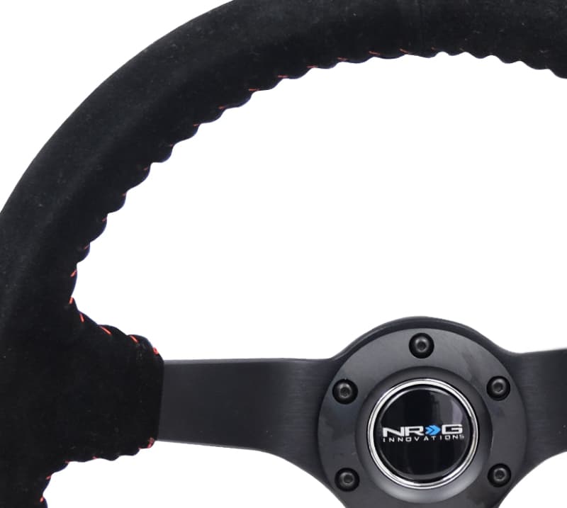 NRG Reinforced Steering Wheel 350mm 3in Deep Black Suede Red Stitch - Image 3