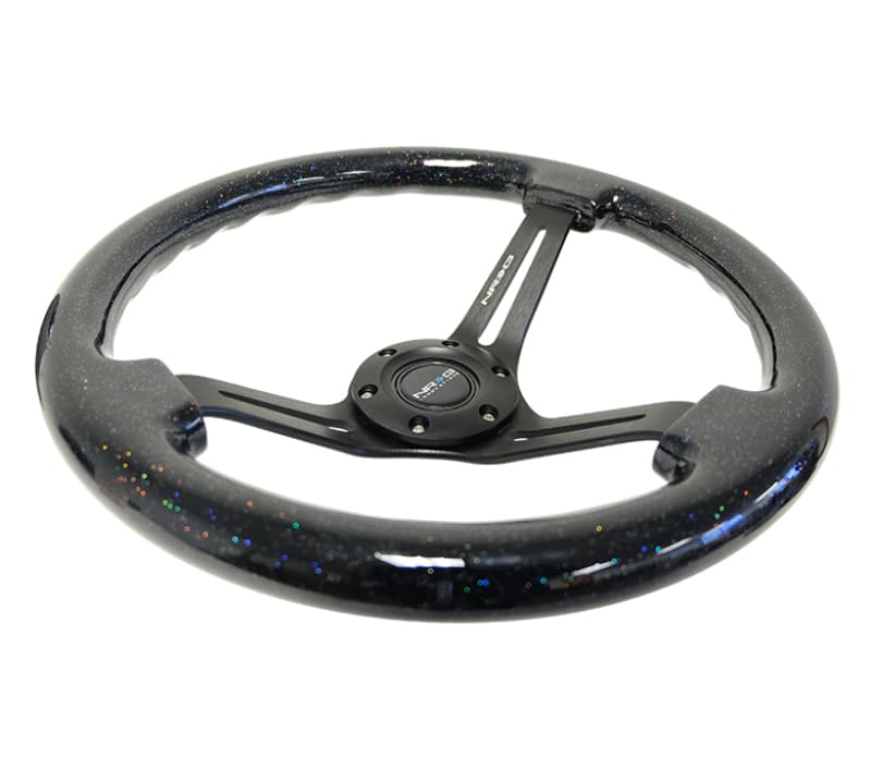 NRG Steering Wheel for Universal 350mm 3in Deep Black Multi Color Flake Wood - Image 3