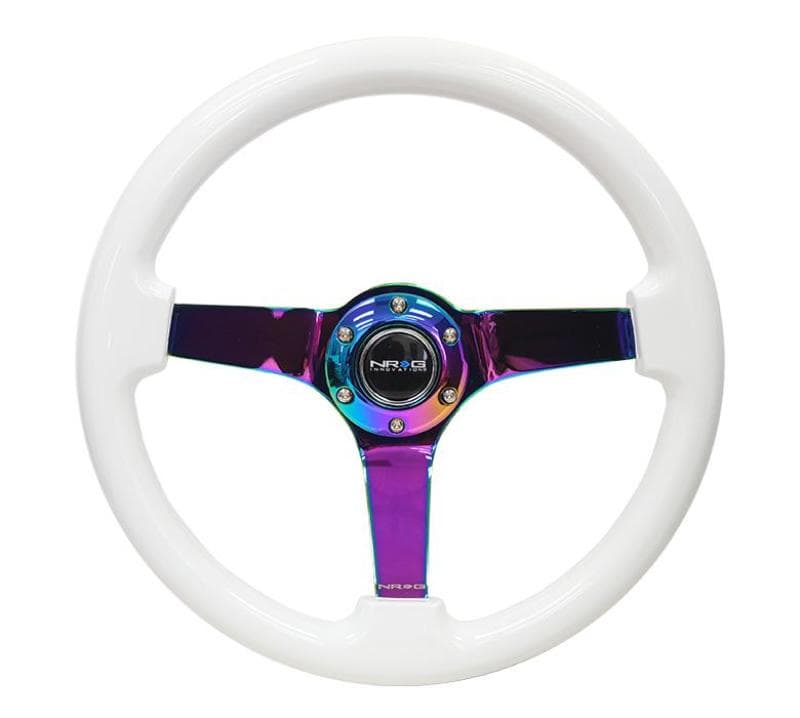 NRG Reinforced Steering Wheel 350mm 3in Deep Classic White 4mm Neochrome 3-Spoke