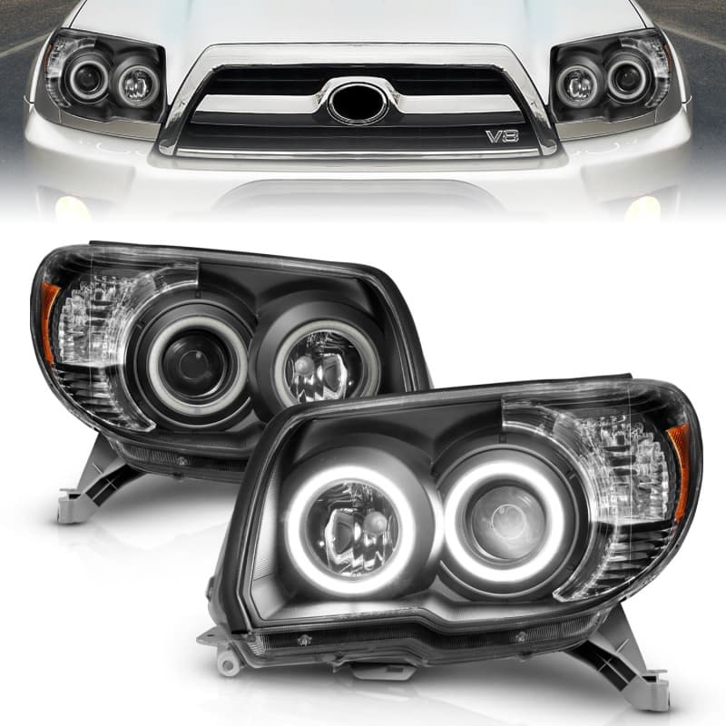 ANZO Projector Headlight Set for Chevy C6 Halo Clear Lens Black Housing Pair