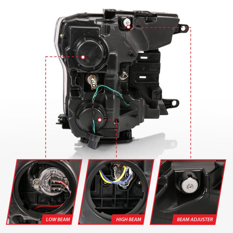 ANZO Projector Headlight Set for Chevy C6 Halo Clear Lens Black Housing Pair - Image 5